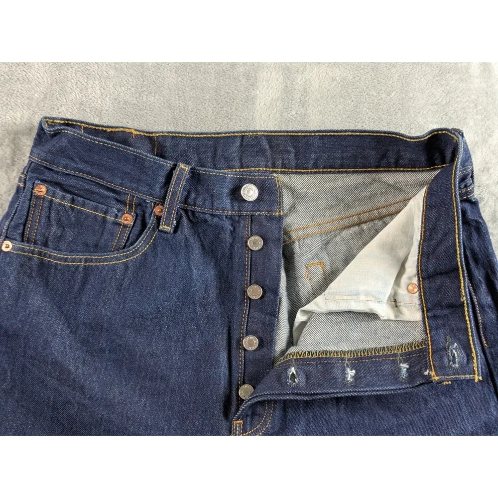 Levis 501 Jeans Men 33x34 Blue Button Fly Straight Dark Wash Raw Denim READ